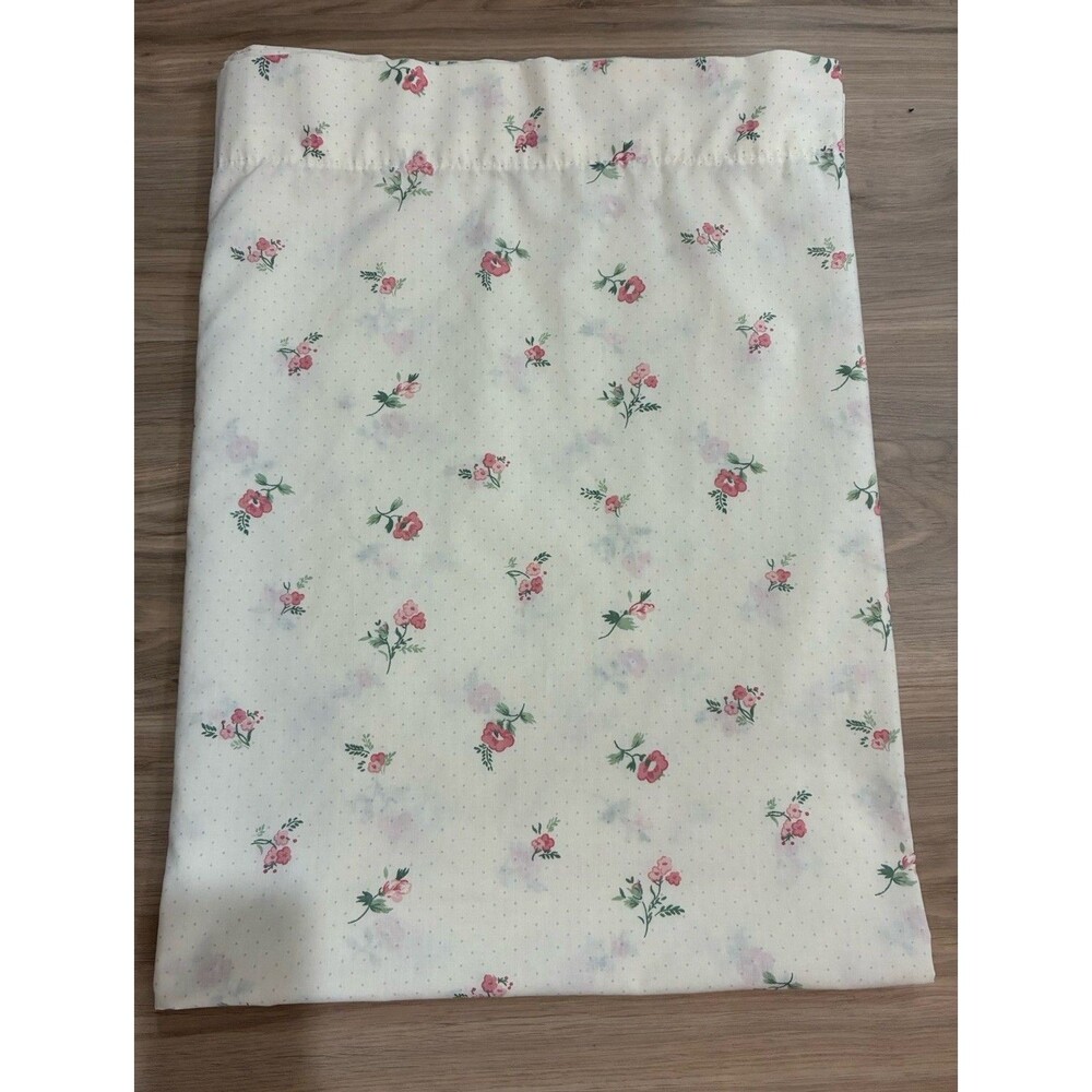 Vintage JC PENNEY Twin Flat Sheet Pink Floral Polka Dot Cottage Core